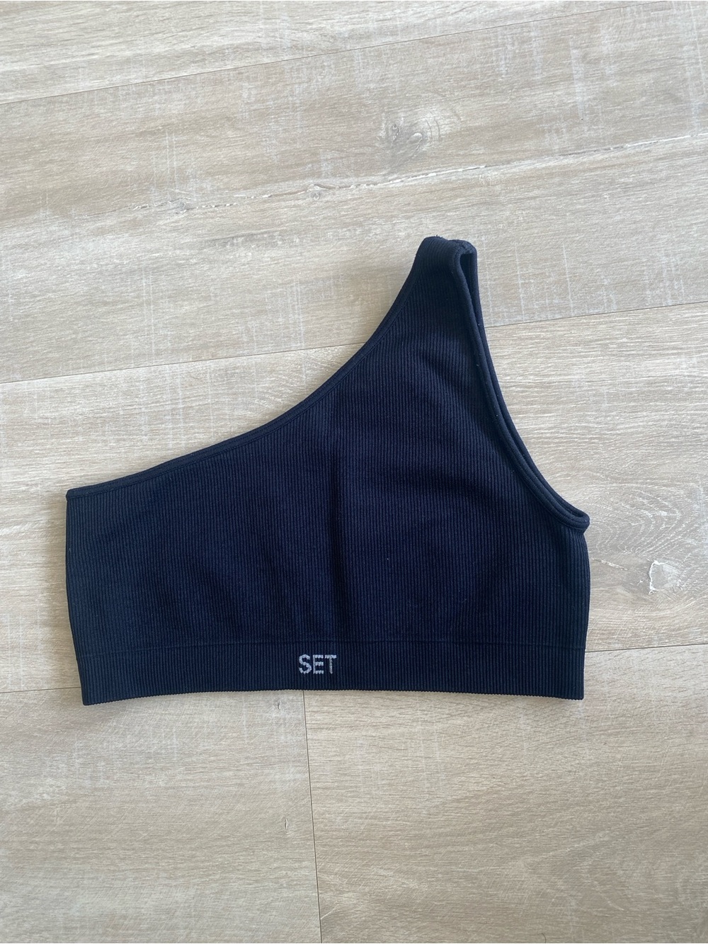 SET ACTIVE One-Shoulder Ribbed Sports Bra - Black